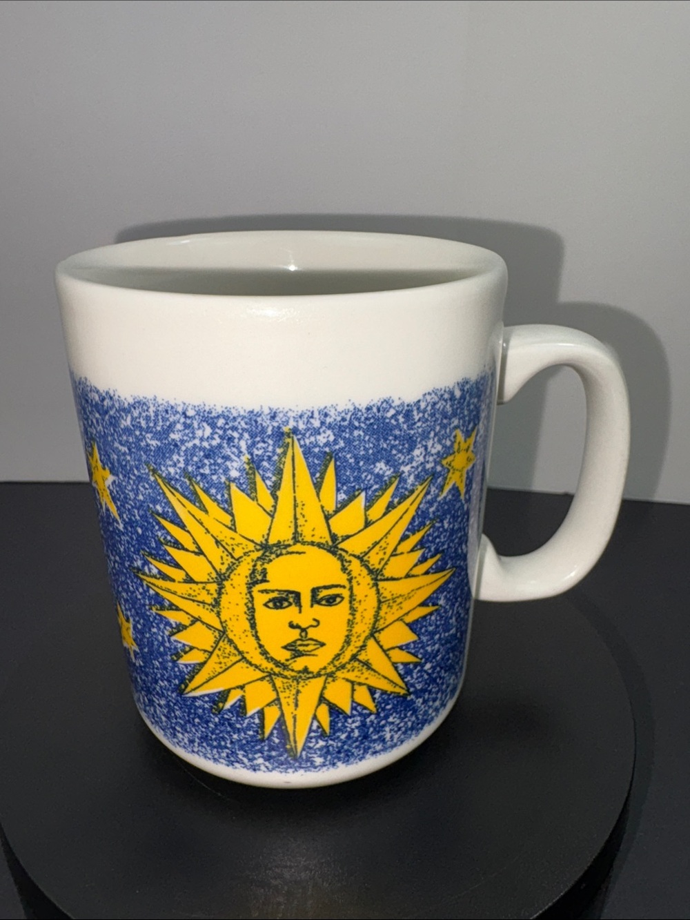 Celestial Sun & Stars Mug Yellow Blue White Vintage 90's Made In Britain